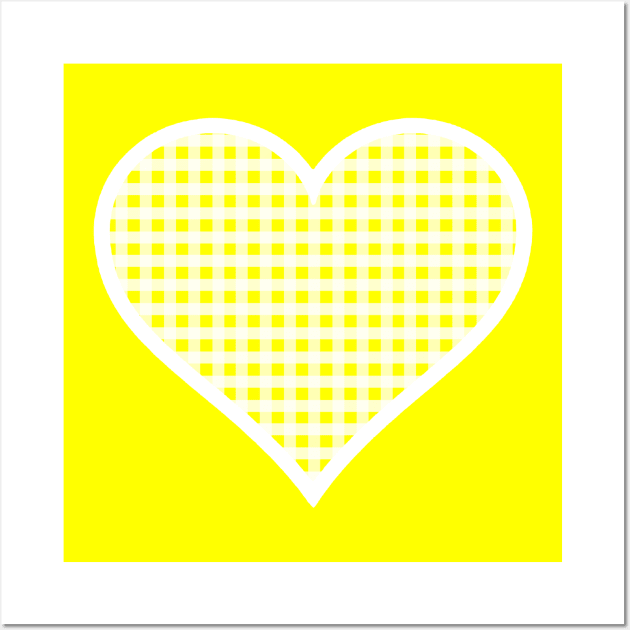 Yellow and White Gingham Heart Wall Art by bumblefuzzies